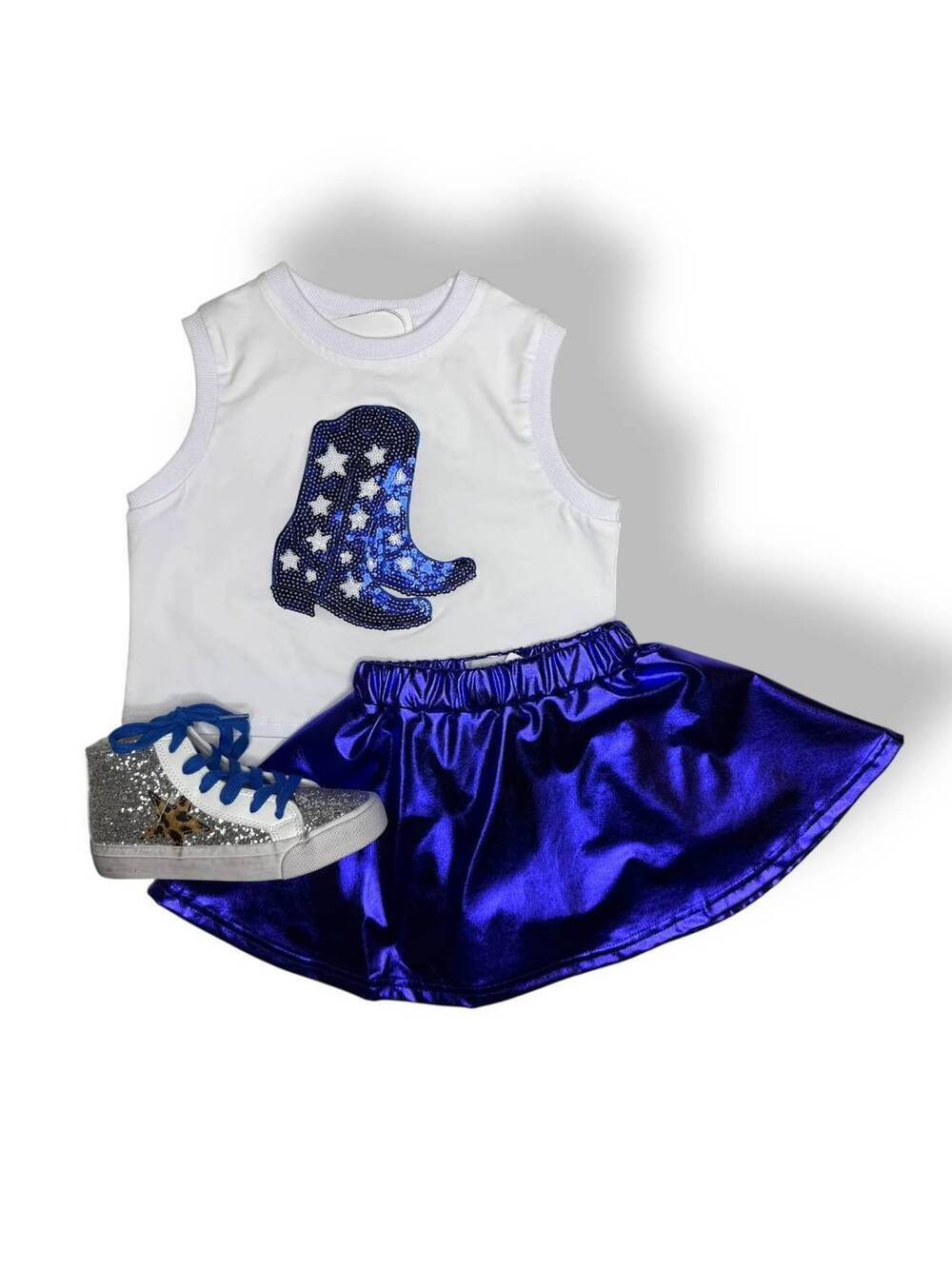 NEW BLENDED SPIRIT kid's sequin boot sleeveless tee in royal blue
